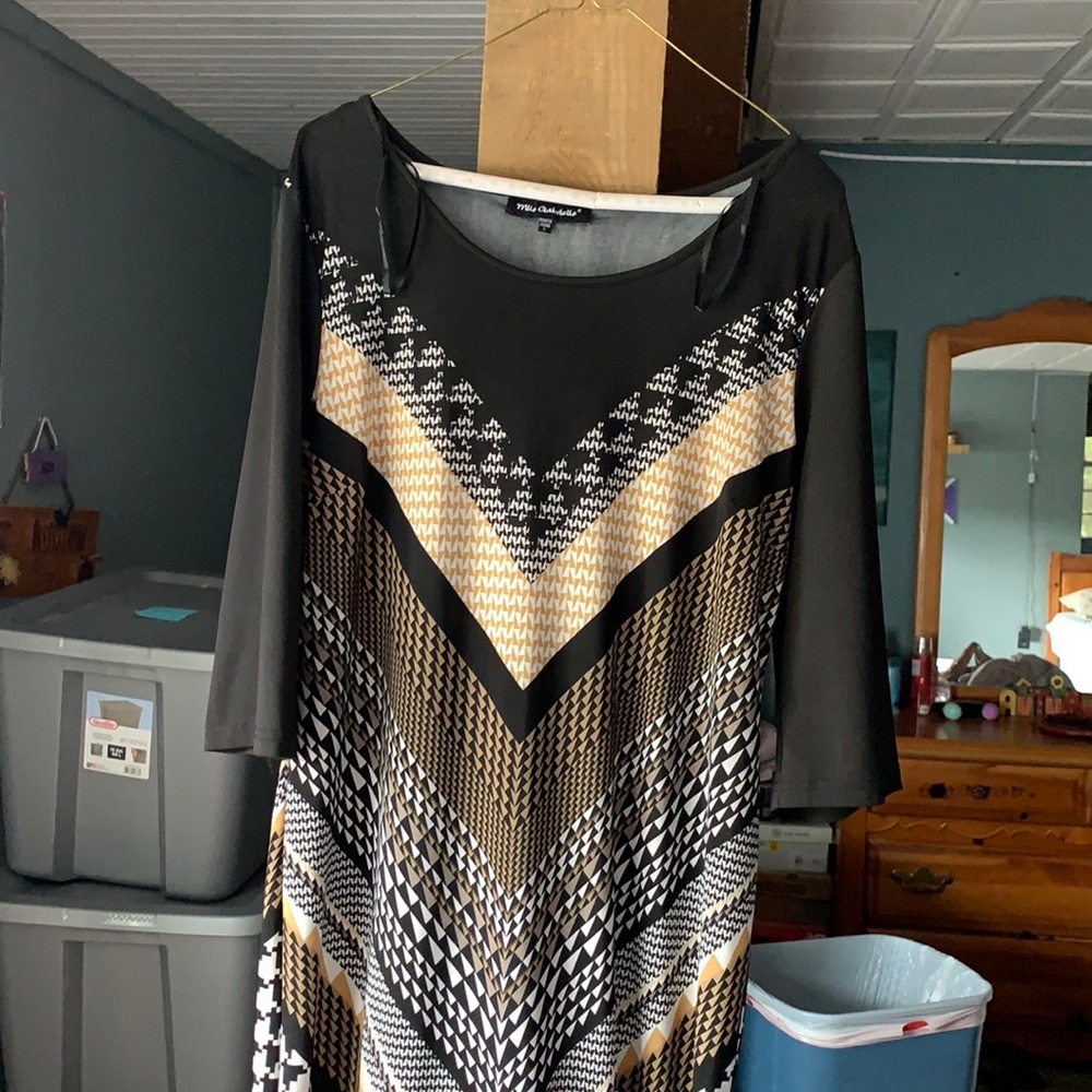 Black White & Tan Striped Dress